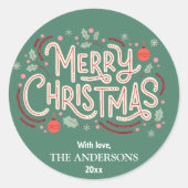 Moderne feestelijke schattige groene & witte Vroli Ronde Sticker (Voorkant)