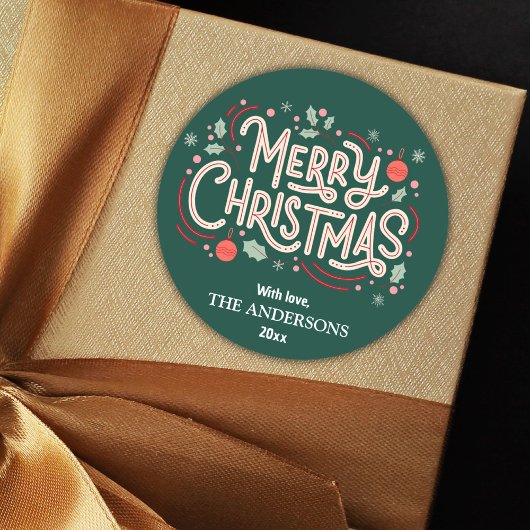 Moderne feestelijke schattige groene & witte Vroli Ronde Sticker