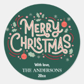 Moderne feestelijke schattige groene & witte Vroli Ronde Sticker (Voorkant)