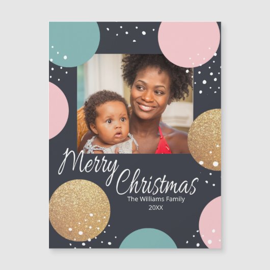 Moderne feestelijke Stippen Snowy Foto Kerstmis (Voorkant)