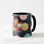 Moderne feestelijke Stippen Snowy Foto Kerstmis Mok (Voorkant rechts)