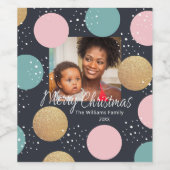 Moderne feestelijke Stippen Snowy Foto Kerstmis Wijn Etiket (Enkel label)