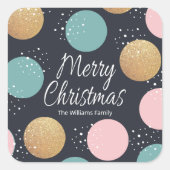 Moderne feestelijke Stippen Snowy Kerstmis Vierkante Sticker (Voorkant)