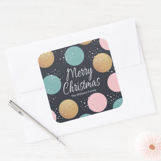 Moderne feestelijke Stippen Snowy Kerstmis Vierkante Sticker (Envelop)