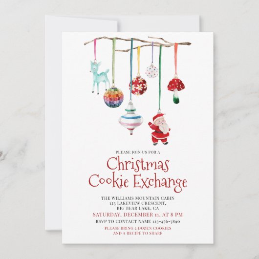 Moderne feestelijke Waterverf Cookie Exchange Part Kaart (Voorkant)