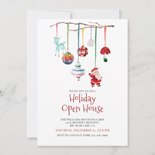 Moderne feestelijke Waterverf Holiday Open House Kaart (Voorkant)