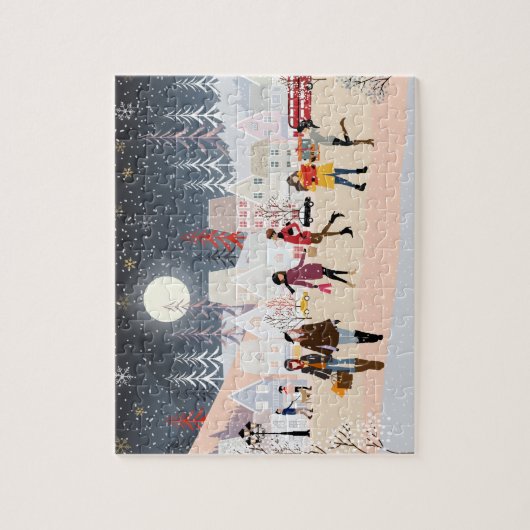 Moderne feestelijke winterkerstdorpen in Feestdage Legpuzzel (Verticaal)