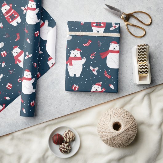 Moderne feestelijke winterpolaire Beren Cadeaupapier (Crafts)