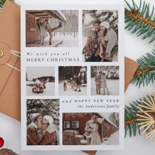 Moderne feestelijke zeven foto collage Kerstmis Feestdagenkaart