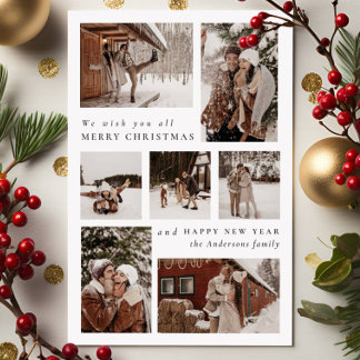 Moderne feestelijke zeven foto collage Kerstmis Feestdagenkaart