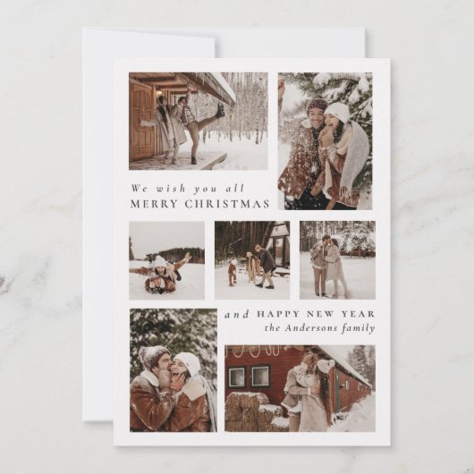 Moderne feestelijke zeven foto collage Kerstmis Feestdagenkaart (Voorkant)