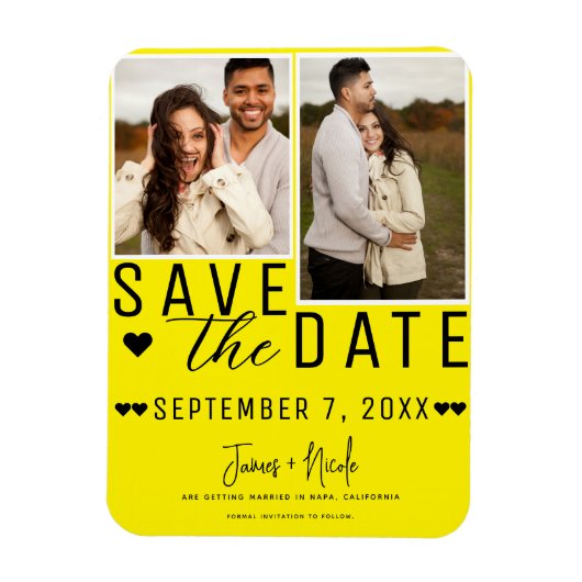 Moderne Felgeel Save the Date 2 Foto Huwelijk Magneet (Verticaal)