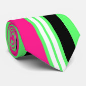 Moderne felgroene roze en zwarte strepen stropdas (Opgerold)