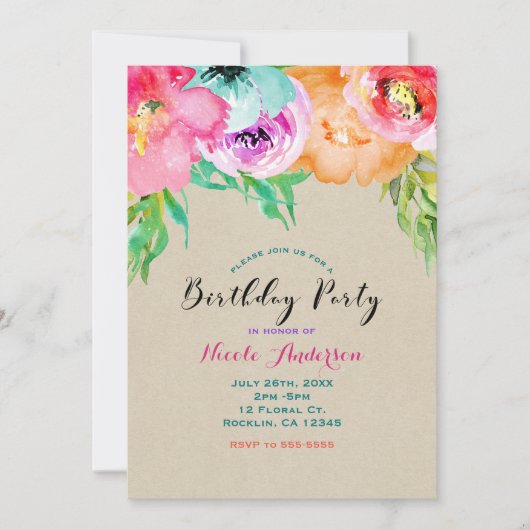 Moderne Felicitatie Bloem Bruin Kraft Verjaardagsf Kaart (Voorkant)