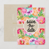 Moderne Felicitatie met Bloemen Bruine Kraft Save  Aankondigingskaart (Voorkant / Achterkant)