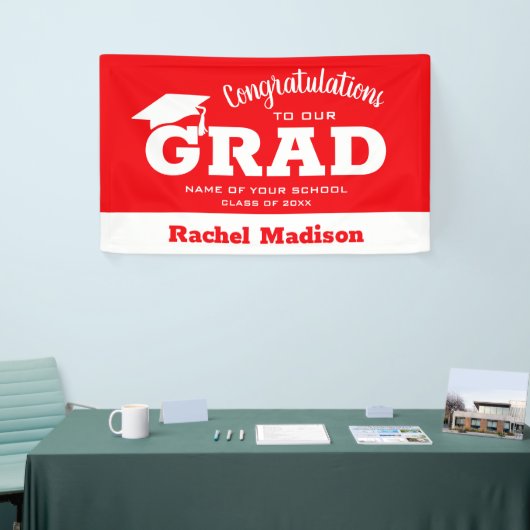Moderne felicitaties Afstudeerder Rood en Wit Spandoek (Beurs)