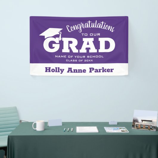 Moderne felicitaties Afstudeerder White voor Paars Spandoek (Beurs)