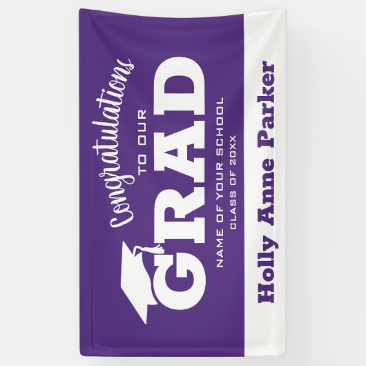 Moderne felicitaties Afstudeerder White voor Paars Spandoek (Verticaal)