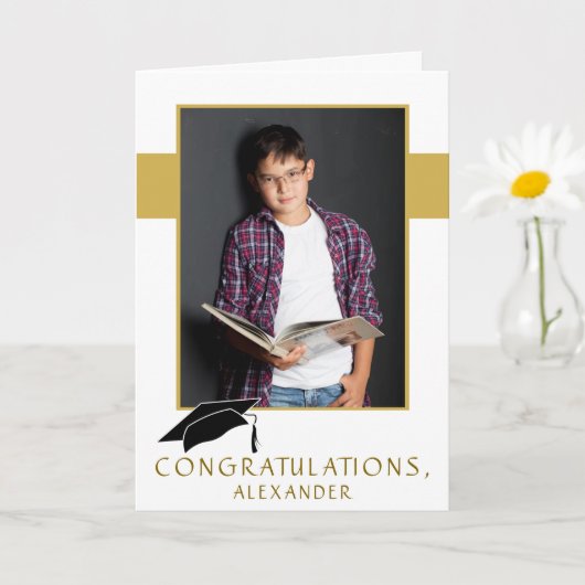 Moderne Felicitaties Afstudeerhoed Afstudeerfoto Kaart (Kleine Plant)