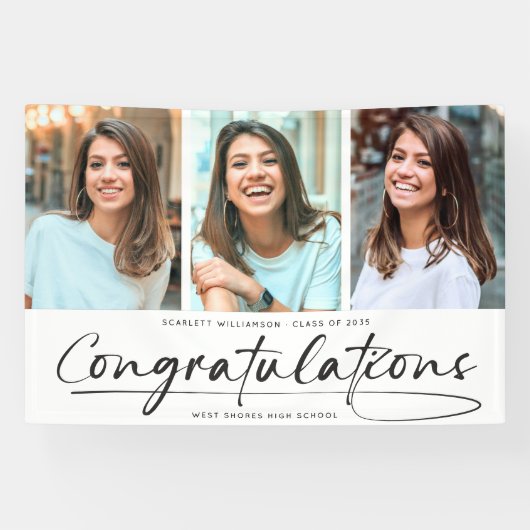 Moderne felicitaties Afstuderen 3 Fotocollage Spandoek (Horizontaal)