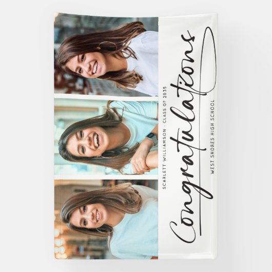 Moderne felicitaties Afstuderen 3 Fotocollage Spandoek (Verticaal)