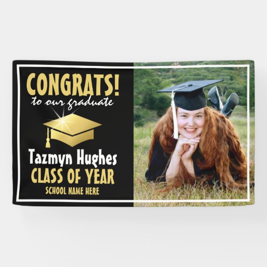 Moderne felicitaties! Goud 2025 Afstuderen Foto Spandoek (Horizontaal)