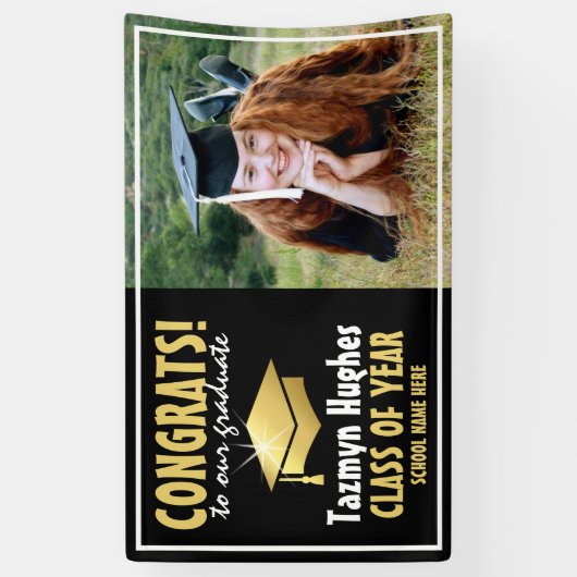 Moderne felicitaties! Goud 2025 Afstuderen Foto Spandoek (Verticaal)