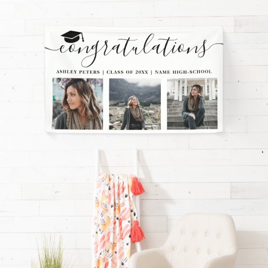 Moderne felicitaties script 3 foto's zwart wit spandoek (Insitu)