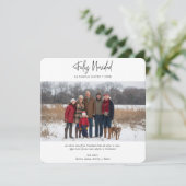 Moderne Feliz Navidad Familiefoto Kerstrood Feestdagenkaart (Staand voorkant)