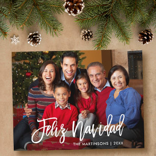 Moderne Feliz Navidad Family Foto van penseelscrip Briefkaart