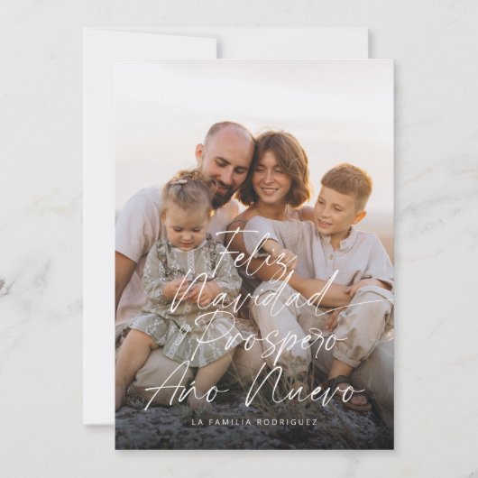 Moderne Feliz Navidad Full Photo Script Kerstmis Feestdagenkaart (Voorkant)