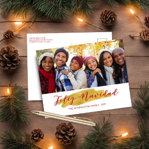 Moderne Feliz Navidad Gold Foil Swash vakantiefoto Feestdagenkaart