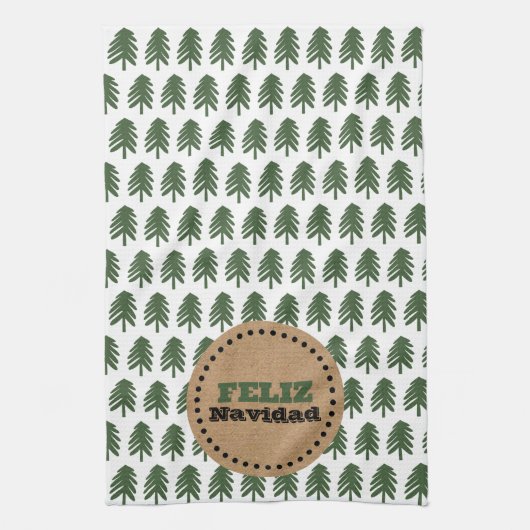 Moderne FELIZ NAVIDAD kerstboom Theedoek (Verticaal)