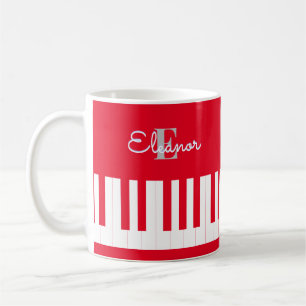 Moderne Felrode Pianotoetsen met Monogram Koffiemok