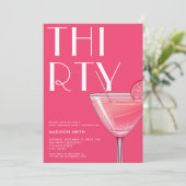 Moderne felroze cocktail 30e verjaardag kaart (Staand voorkant)