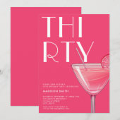 Moderne felroze cocktail 30e verjaardag kaart (Voorkant / Achterkant)