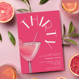 Moderne felroze cocktail 30e verjaardag kaart