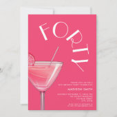 Moderne felroze cocktail 40e verjaardag kaart (Voorkant)