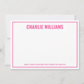 Moderne felroze naam rand blanco notitiekaartje (Voorkant)