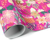 Moderne felroze retro kerstvakantie cadeaupapier (Rol Hoek)