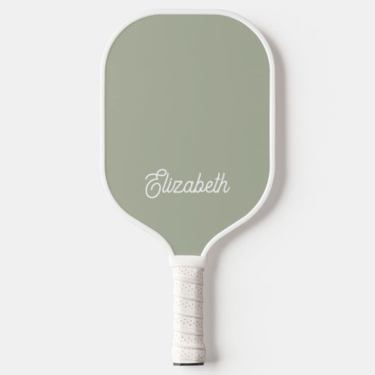 Moderne Feminine Sage Green Script Custom Name Pickleball Paddle (Voorkant)