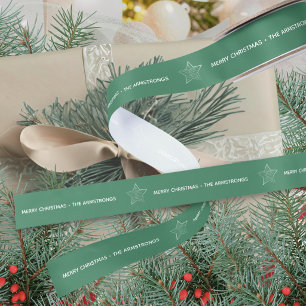 Moderne Festive Groene Minimalistische Ster Kerstm Satijnen Lint
