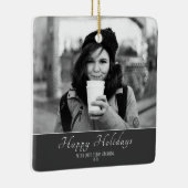 Moderne Festive Script Custom Photo Holiday Keramisch Ornament (Rechts)