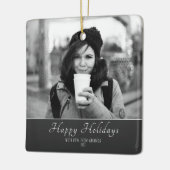 Moderne Festive Script Custom Photo Holiday Keramisch Ornament (Links)