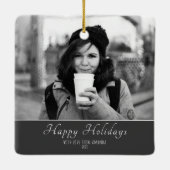 Moderne Festive Script Custom Photo Holiday Keramisch Ornament (Achterkant)