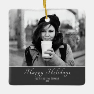 Moderne Festive Script Custom Photo Holiday Keramisch Ornament