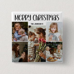 Moderne Festive Zakelijke Kleurrijke Kerst 5 Foto  Vierkante Button 5,1 Cm