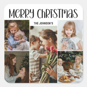 Moderne Festive Zakelijke Kleurrijke Kerst 5 Foto Vierkante Sticker