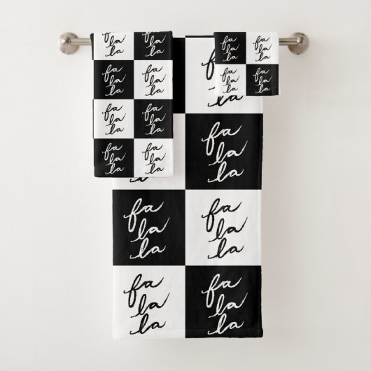 Moderne Festive Zwart en Wit Fa La La Kerst Bad Handdoek (Insitu)