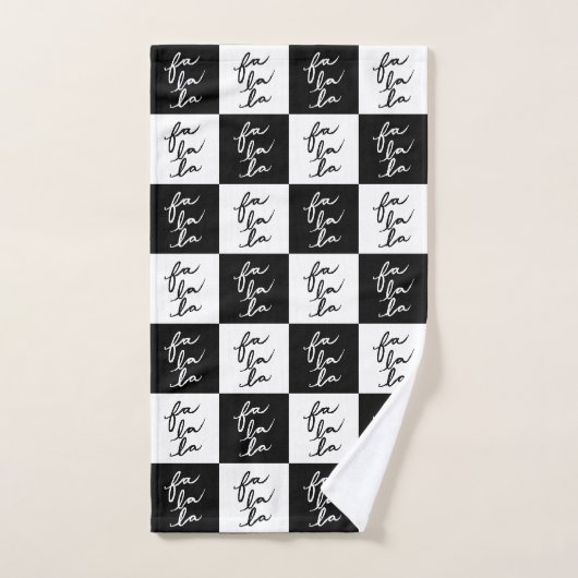Moderne Festive Zwart en Wit Fa La La Kerst Bad Handdoek (Handdoek)